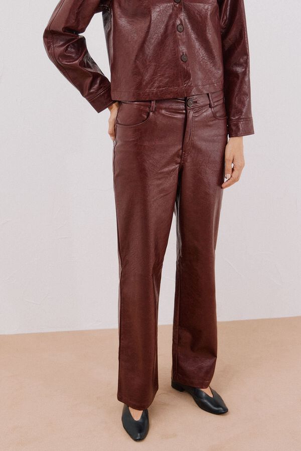 Cortefiel Faux leather trousers Maroon