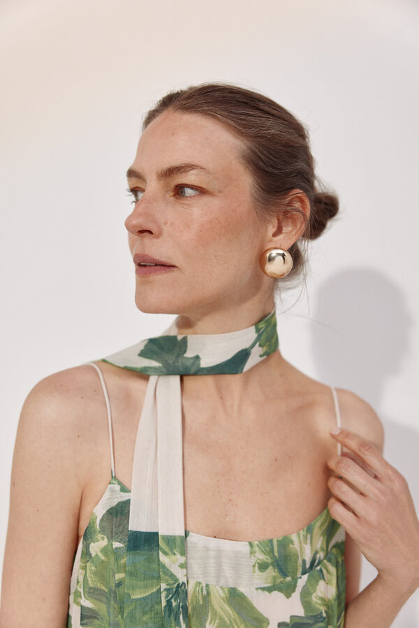 Cortefiel long dress with positional print Printed white