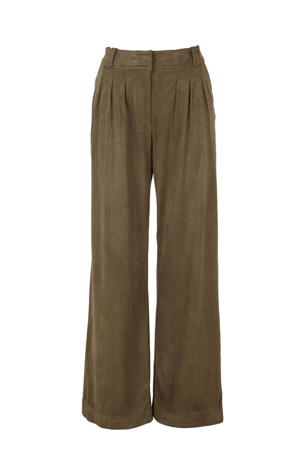 Slowlove Pantalón de pinzas de antelina Verde