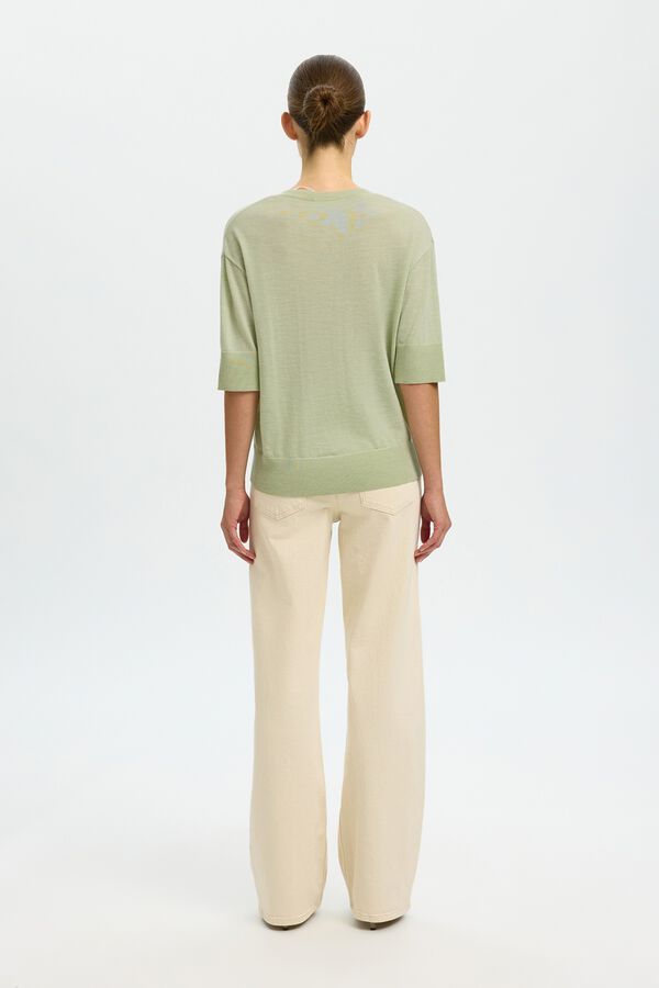 Selected Camisola manga curta em 100% l&atilde; merino Verde