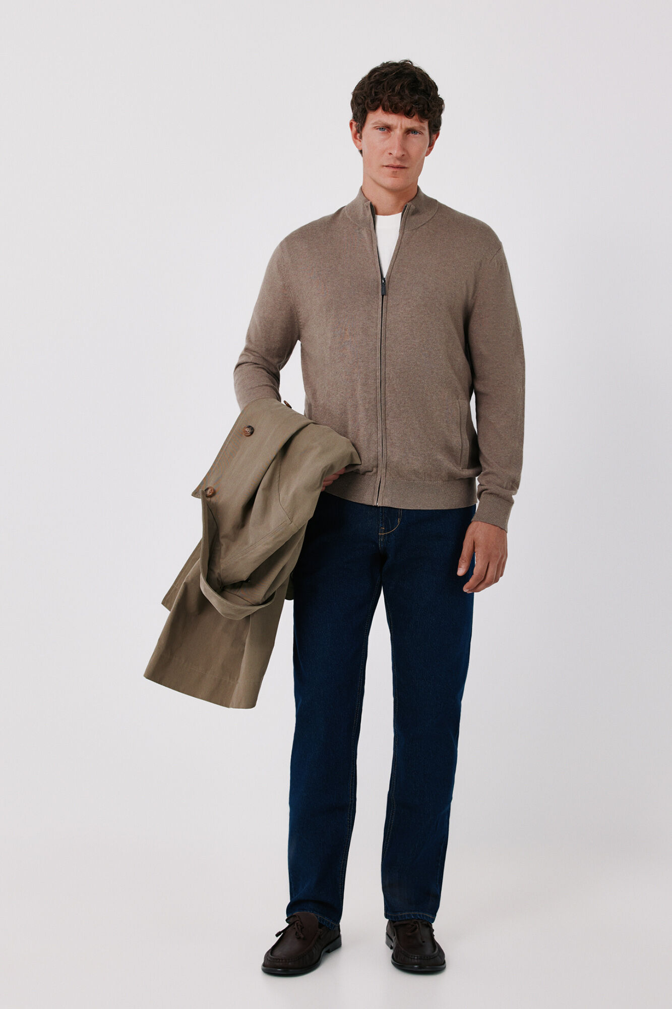 Cortefiel Cotton cashmere knit zip fastening cardigan