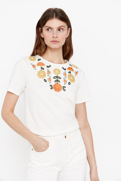 Cortefiel Camiseta bordado multicolor Blanco