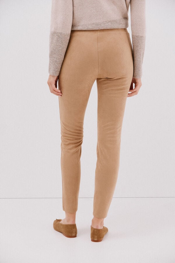 Cortefiel Women's suede effect leggings Beige