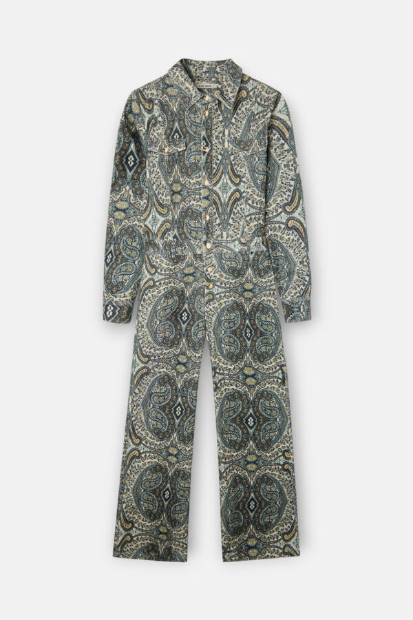 Silbon Macacão de veludo cotelê com estampado de caxemira Verde