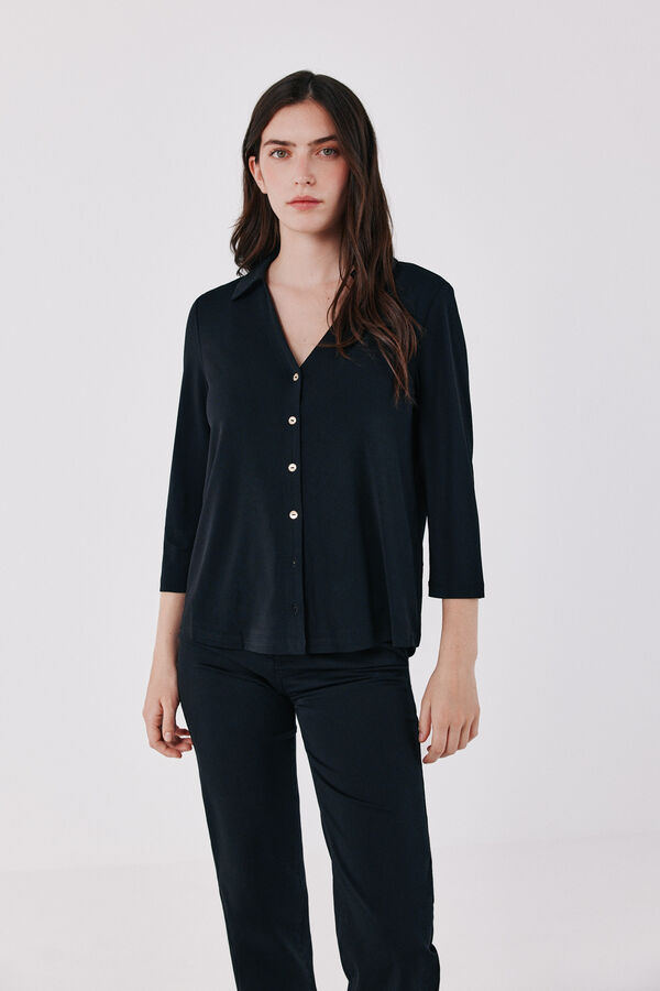 Cortefiel Stretch shirt with buttons Black