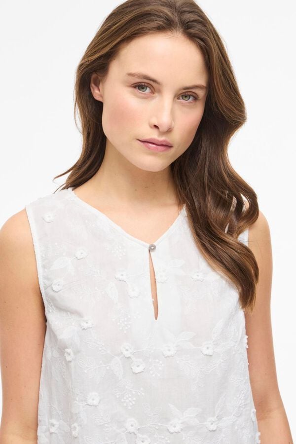 Vila Organic cotton embroidered floral blouse White