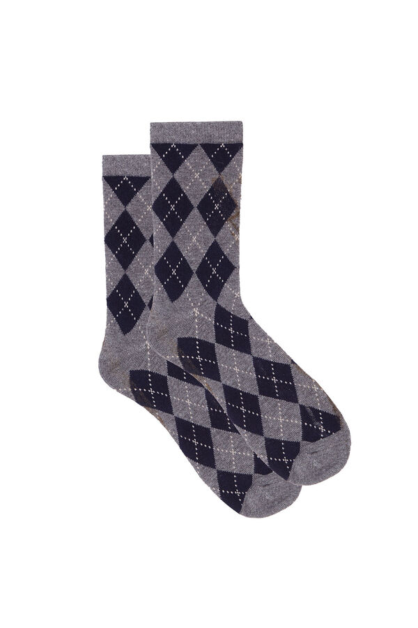 Cortefiel Classic argyle long socks Printed blue