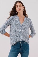 Cortefiel Camiseta básica escote mão Estampado azul