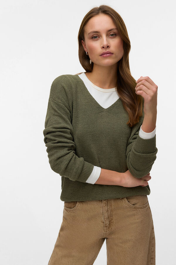 Vero Moda Camisola gola em bico de malha fina Verde