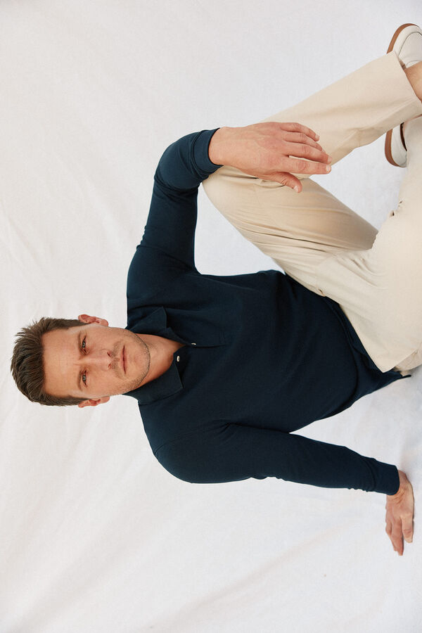 Cortefiel Essential long-sleeved polo shirt Navy