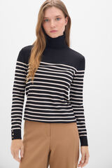 Cortefiel Two-tone striped jumper Black