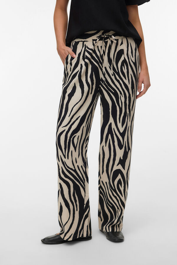 Vero Moda Cal&ccedil;a com cintura el&aacute;stica de linho Impress&atilde;o