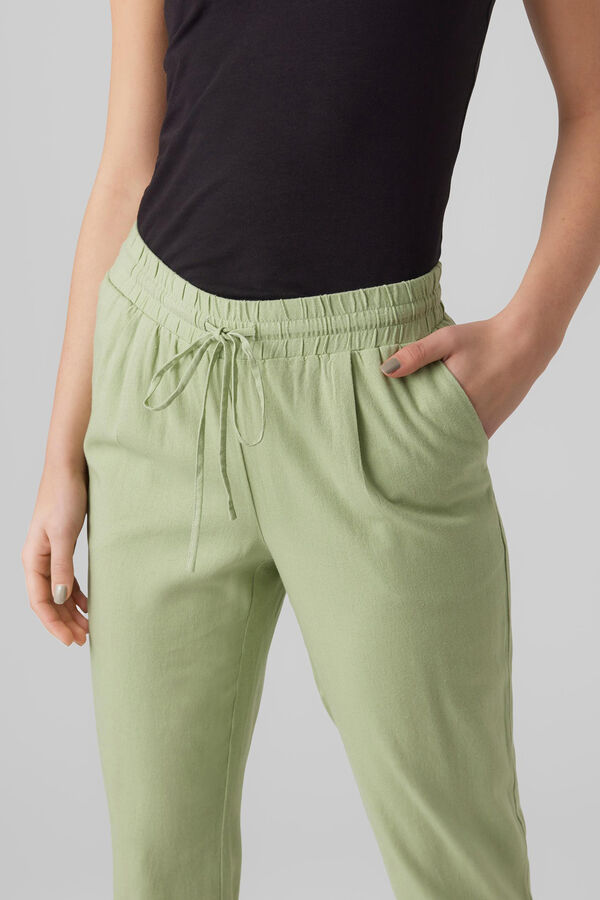 Cortefiel Pantalón de lino de cintura elástica Verde pistacho