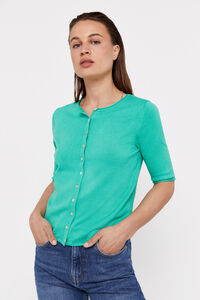 Cortefiel Short-sleeved knit cardigan Green