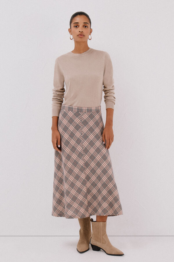 Cortefiel Checkered cape skirt Printed brown