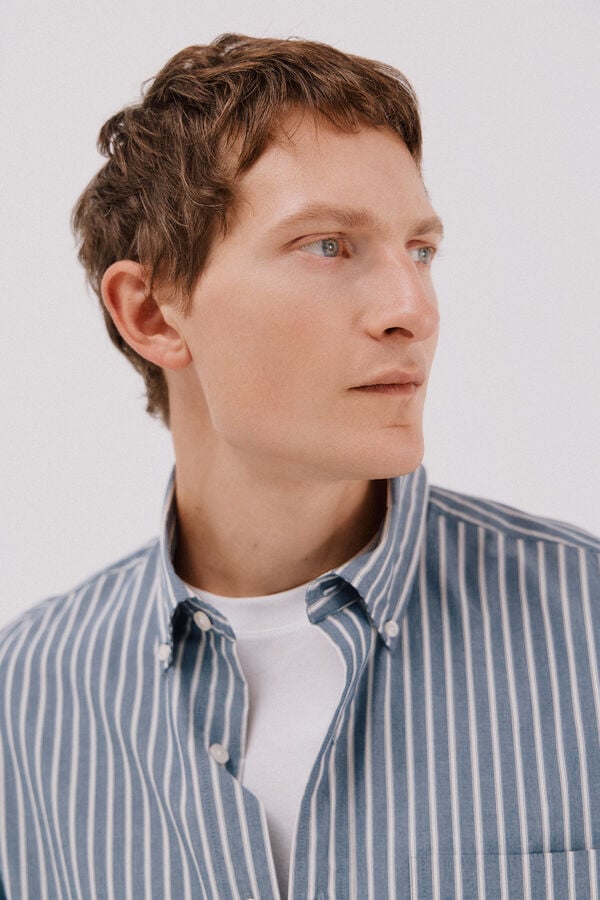 Cortefiel Striped poplin shirt Navy
