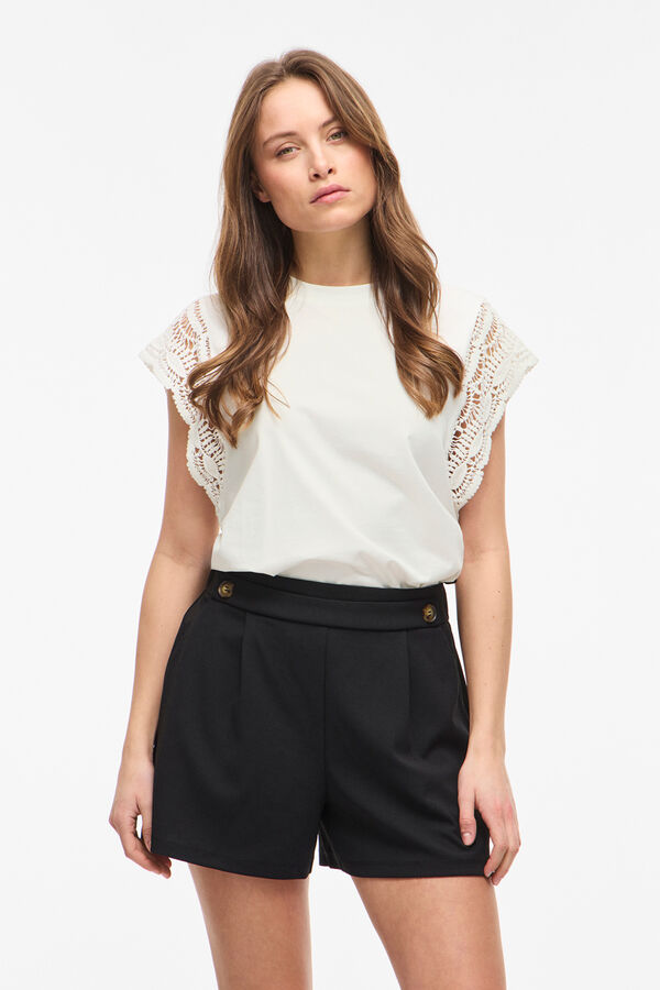 Vila T-shirt com renda nas mangas Branco