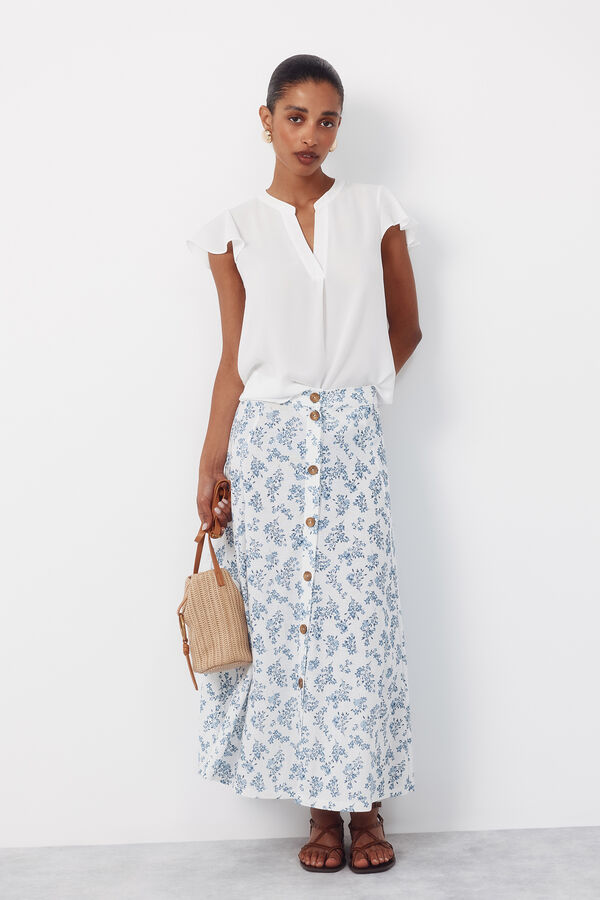 Cortefiel Fluid flutter sleeve blouse White