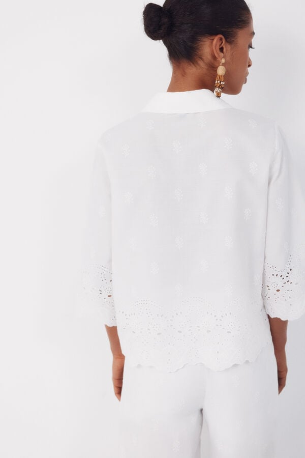 Cortefiel Embroidered shirt Printed beige