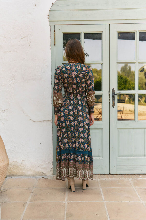 Jaase Vestido longo Sabrina com estampado de monarca Preto