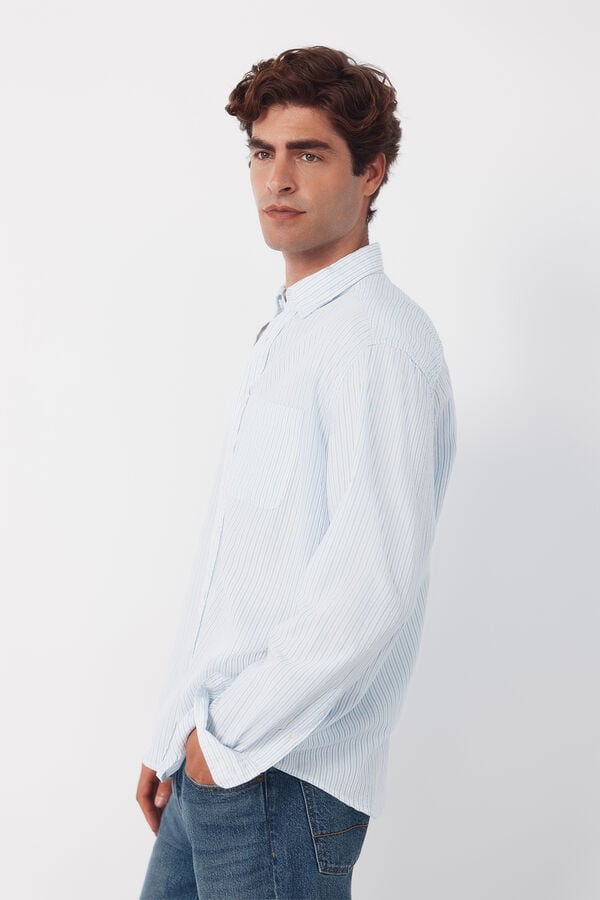 Cortefiel Striped seersucker shirt Blue