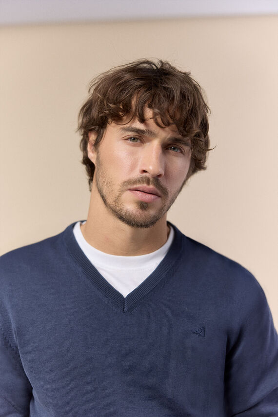 Jersey cuello pico algodón lavado