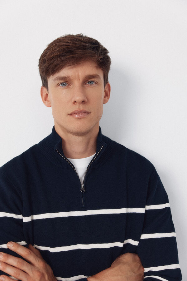 Cortefiel Striped jersey-knit with zip fastening  Navy