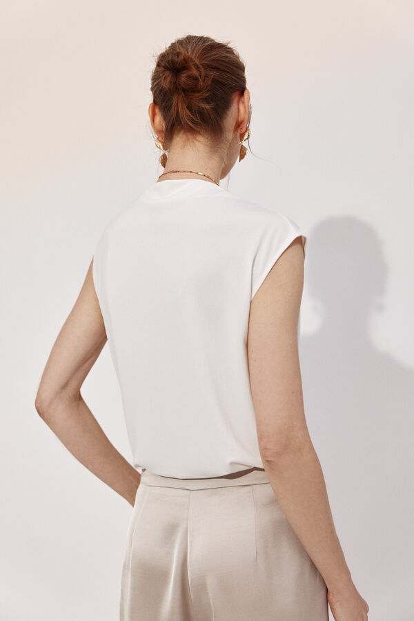 Cortefiel Pleated sleeve top Ivory