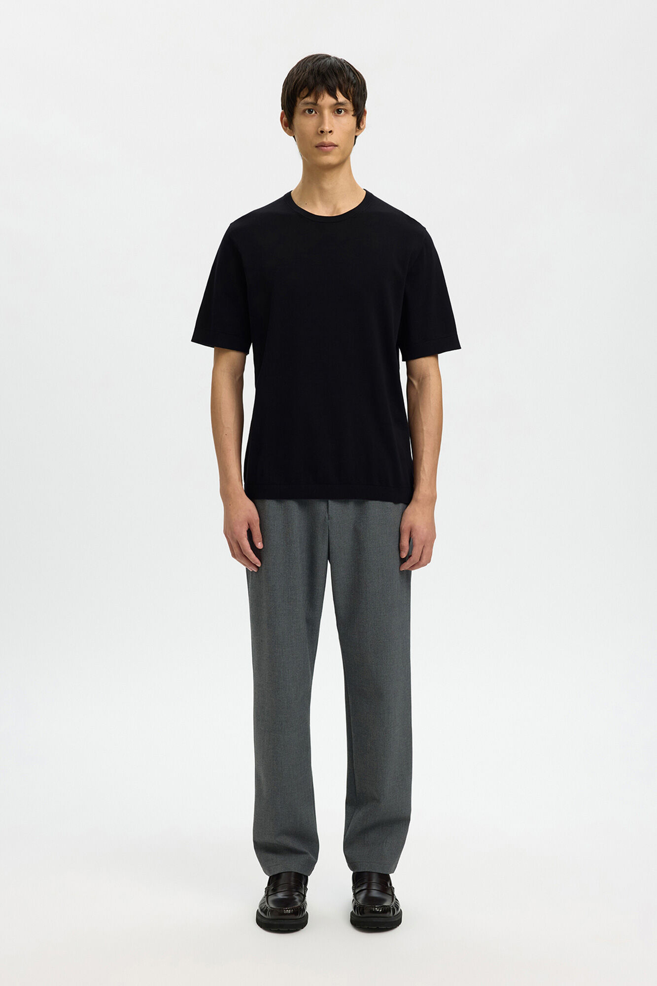 Selected T-shirt manga curta para homem em malha lisa