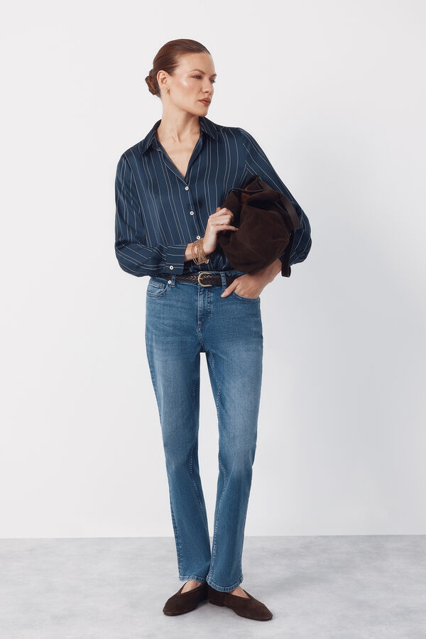 Cortefiel Satin-finish shirt Printed blue