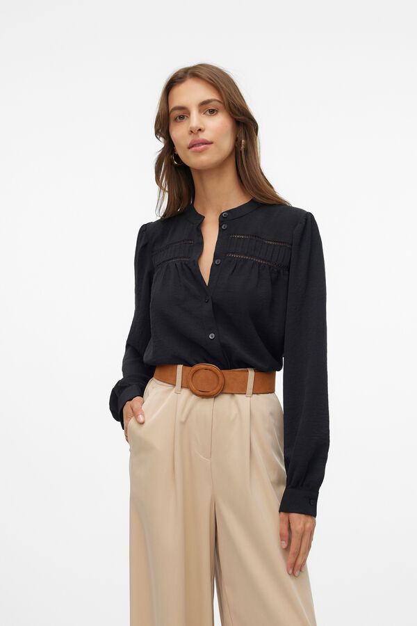 Vero Moda Blusa abotoada com detalhes vazados Preto