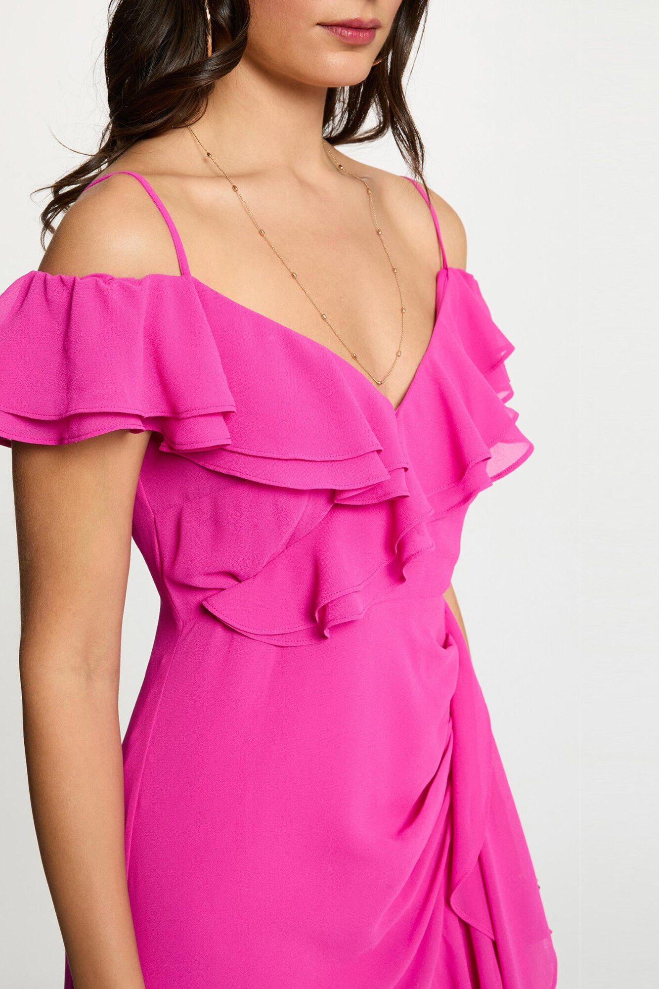 Morgan Vestido midi reto com folhos