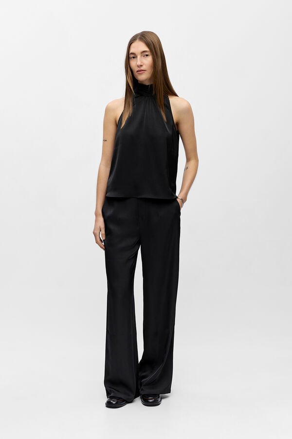 Object Top acetinado laçada Preto