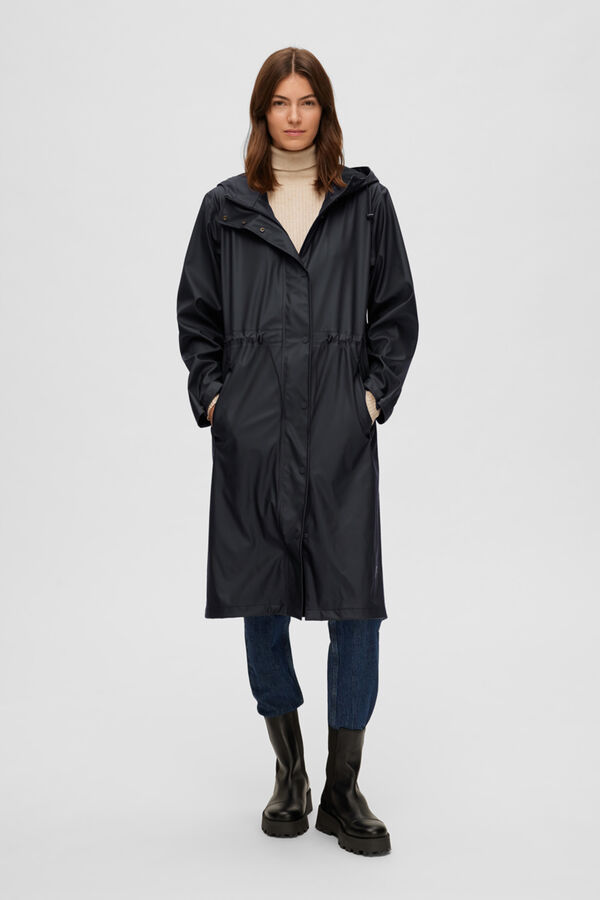 Cortefiel Raincoat with hood and adjustable waist. Black