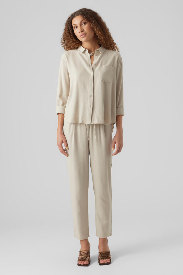 Cortefiel Linen trousers with elasticated waist Grey