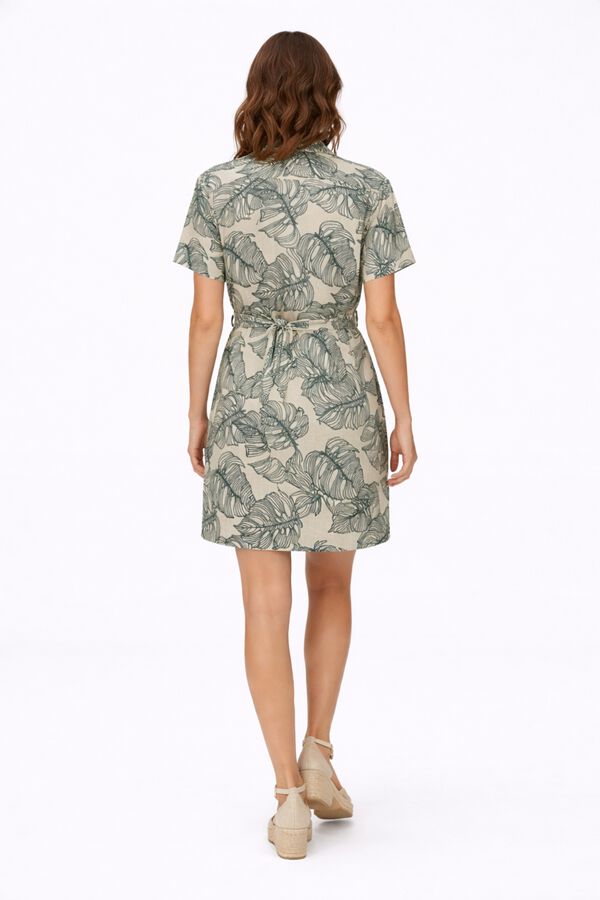 Vila Vestido camiseiro curto com bordados Tostado