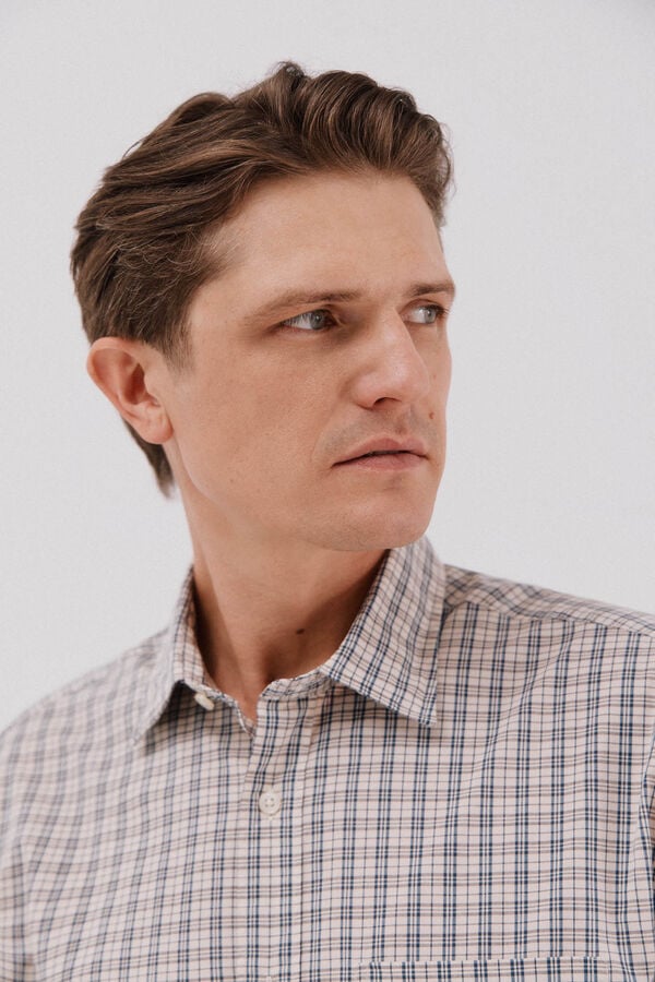 Cortefiel Checked poplin shirt Printed blue