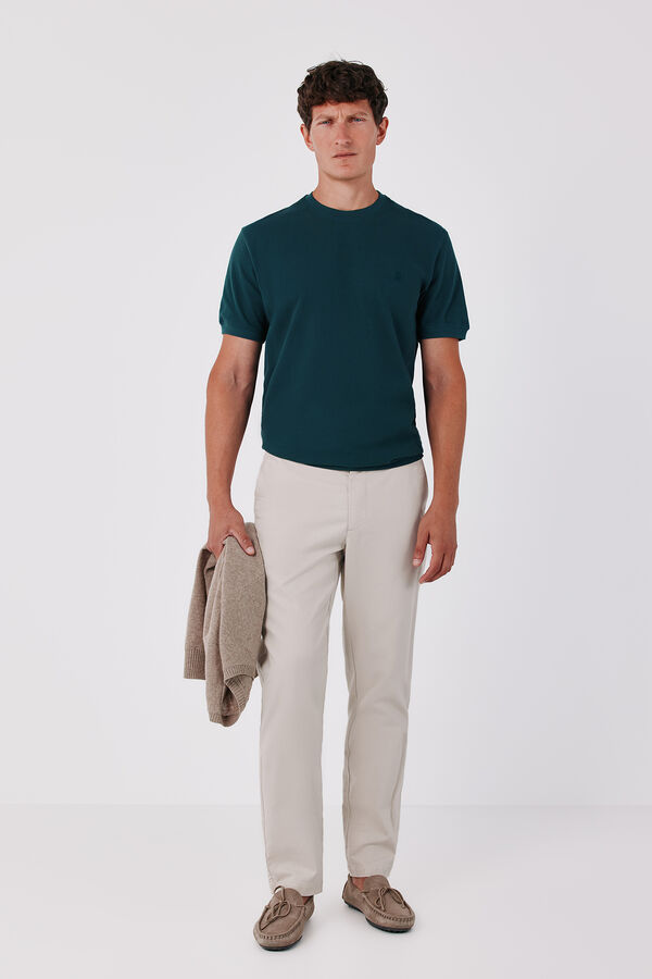 Cortefiel Piqu&eacute; fabric basic T-shirt Dark green