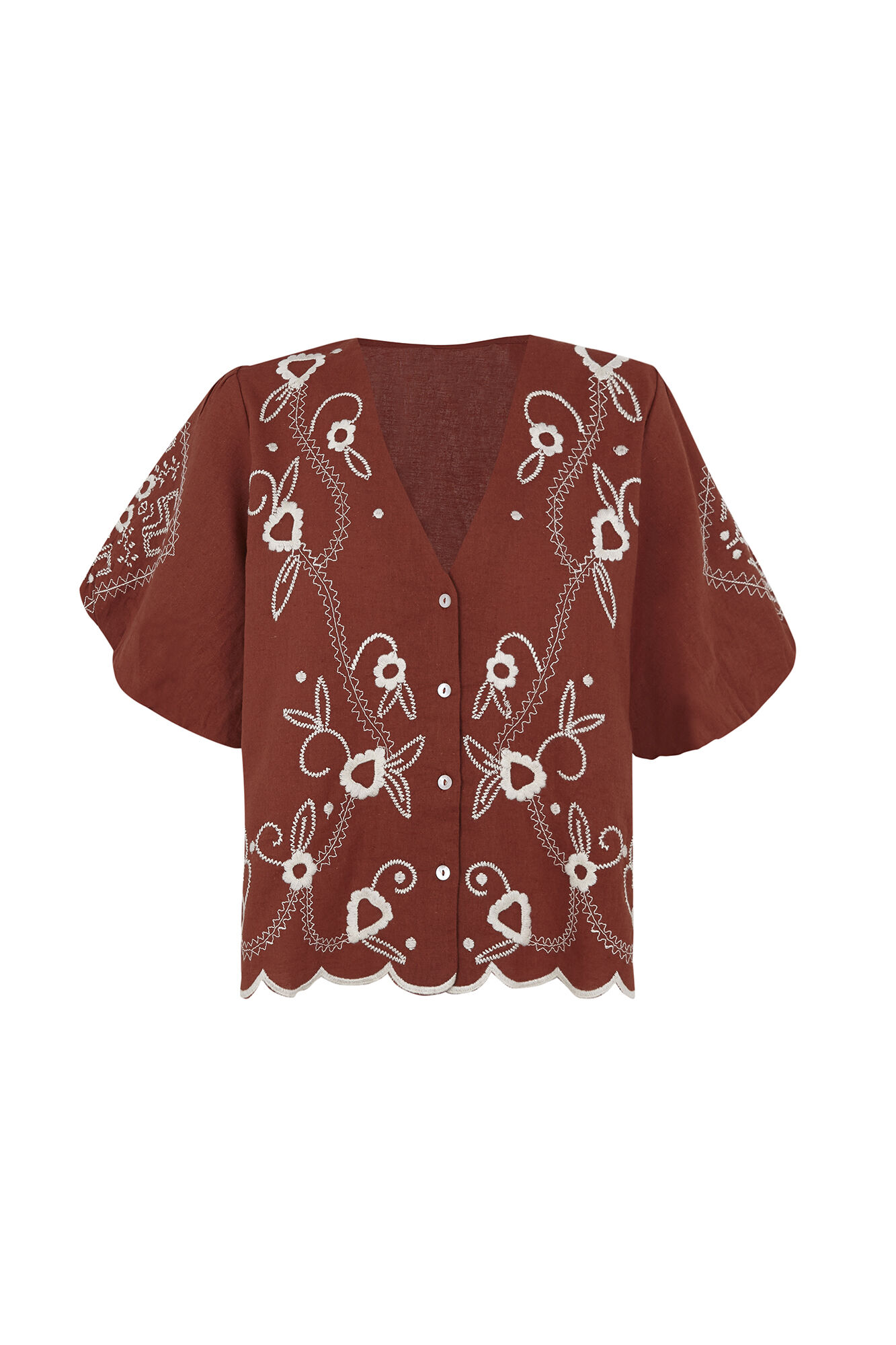 Slowlove Blusa bordado manga farol