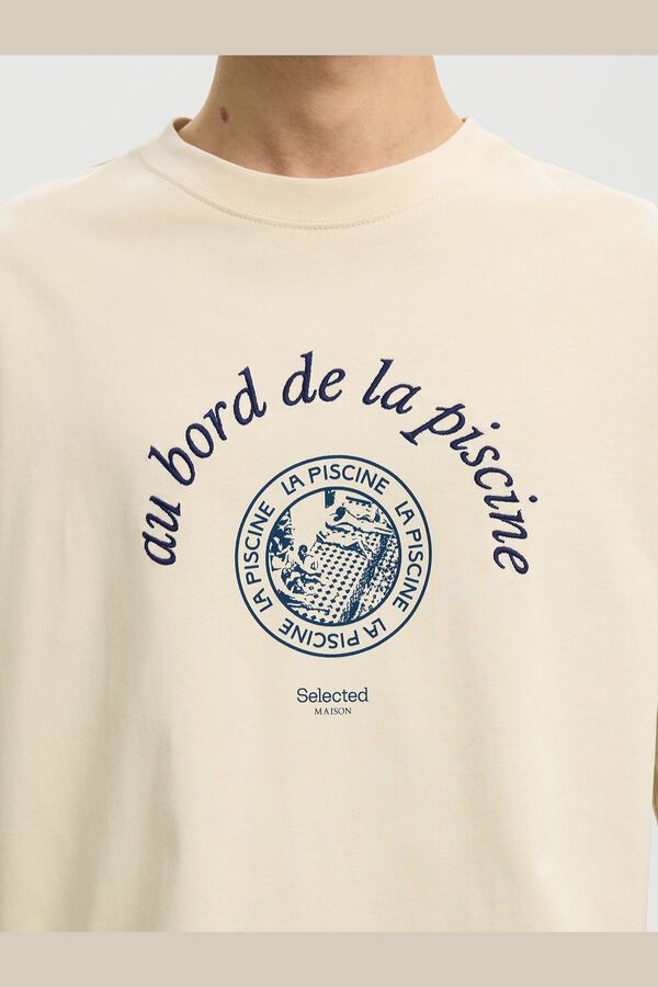 Selected T-shirt de manga curta estampada Tostado