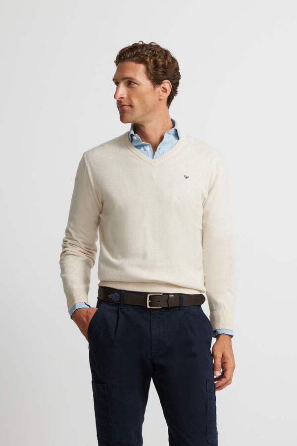 Silbon Plain V neck sweater Beige