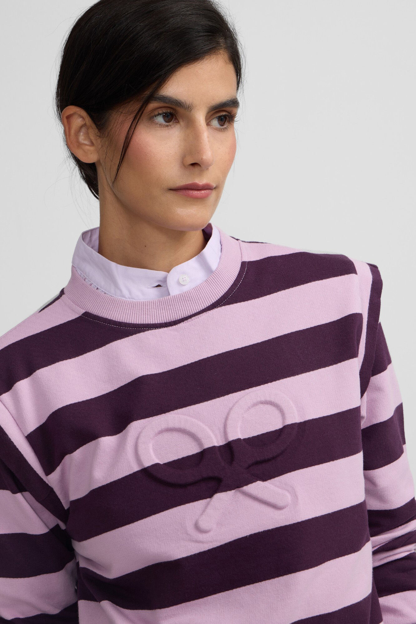 Silbon Sweatshirt feminino com ombreiras riscas