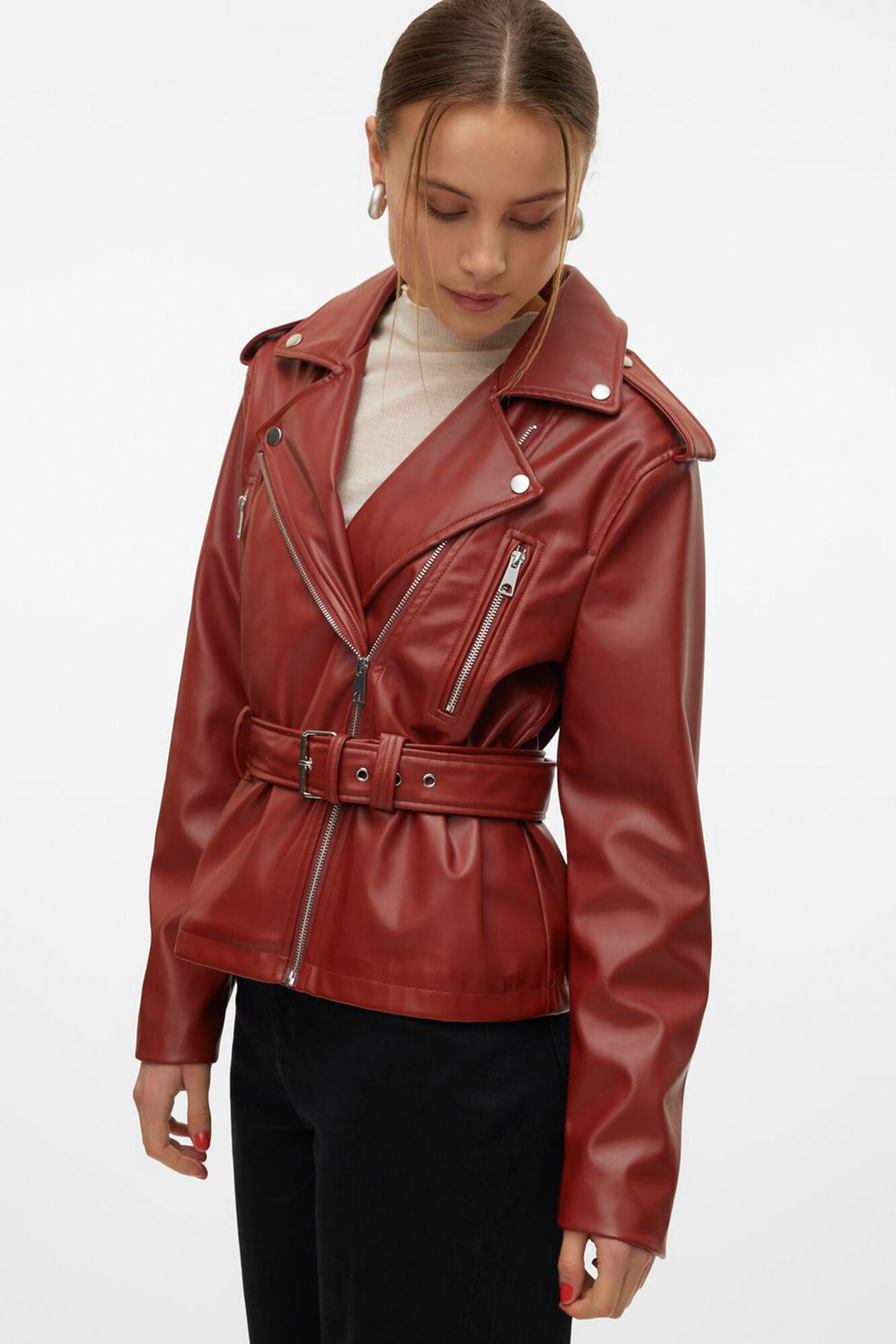 Women s faux leather jacket with belt Women s jackets Cortefiel