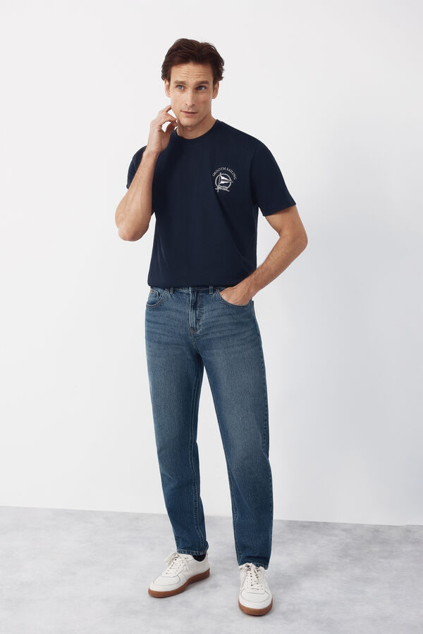 Cortefiel Sailing graphic T-shirt Navy