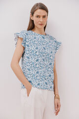 Cortefiel Essential ruffle t-shirt Printed blue