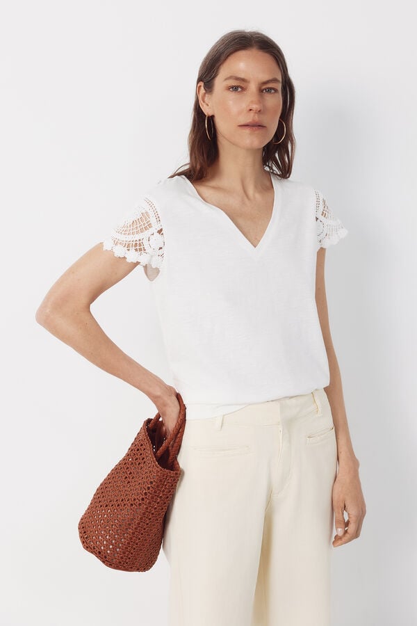 Cortefiel Crochet sleeve sleeve -shirt White