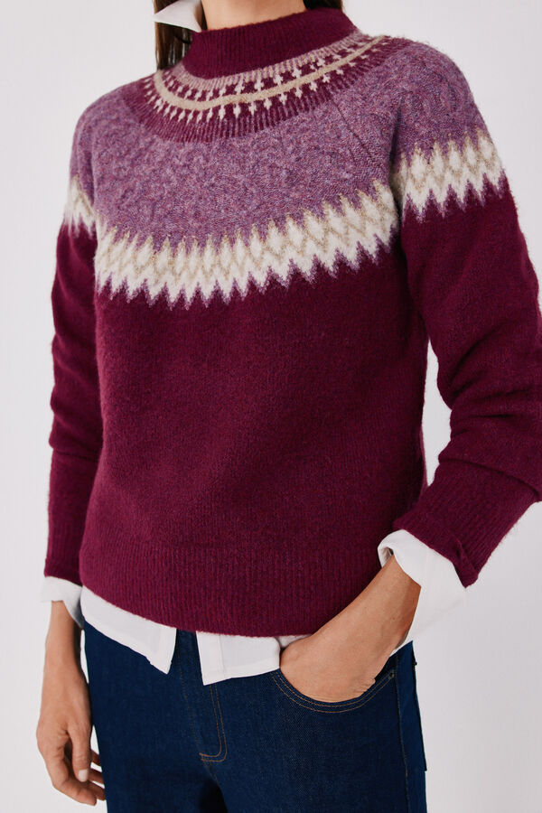 Cortefiel Fair Isle and cross-knit jumper Maroon