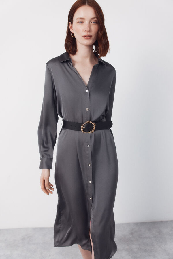 Cortefiel Satin shirt dress Grey
