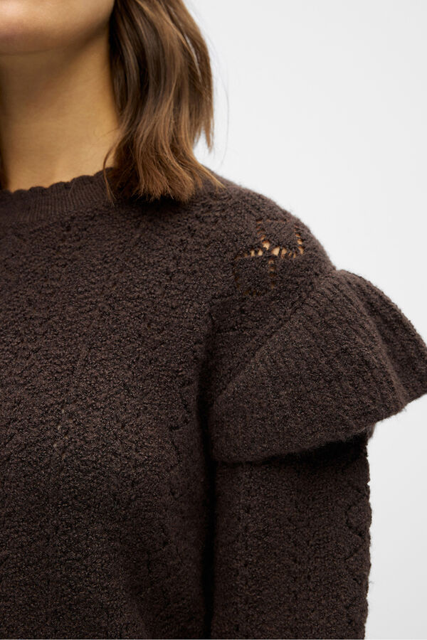Object Openwork jumper with ruffles Dark brown