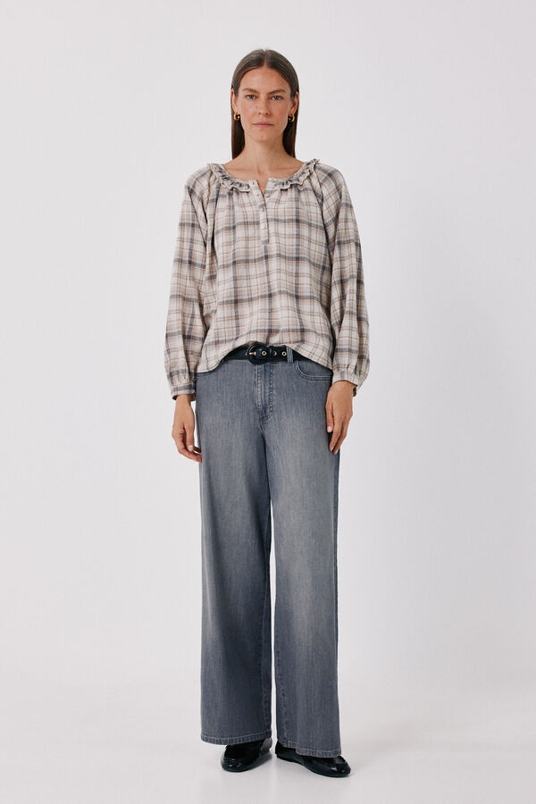 Cortefiel Rustic plaid blouse Printed beige